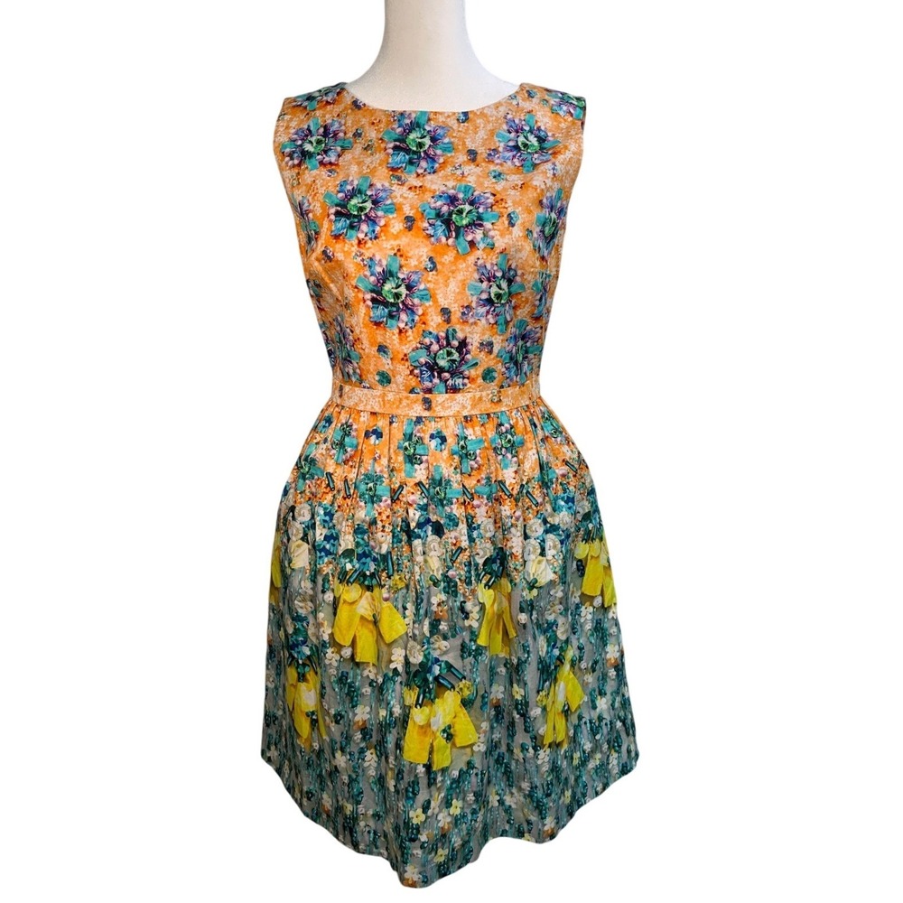 Mary Katrantzou NWT Lifelike 3D Floral Print Cocktail Dress Orange Multi Size 6